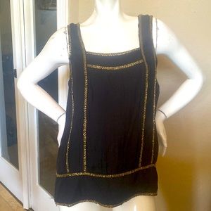 Castle Starr Black Silk Gold Beaded Sleeveless Top Sz 8